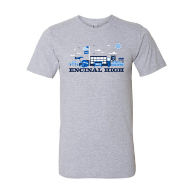 ENCINAL HIGH SCHOOL CITYSCAPE ADULT T-SHIRTS